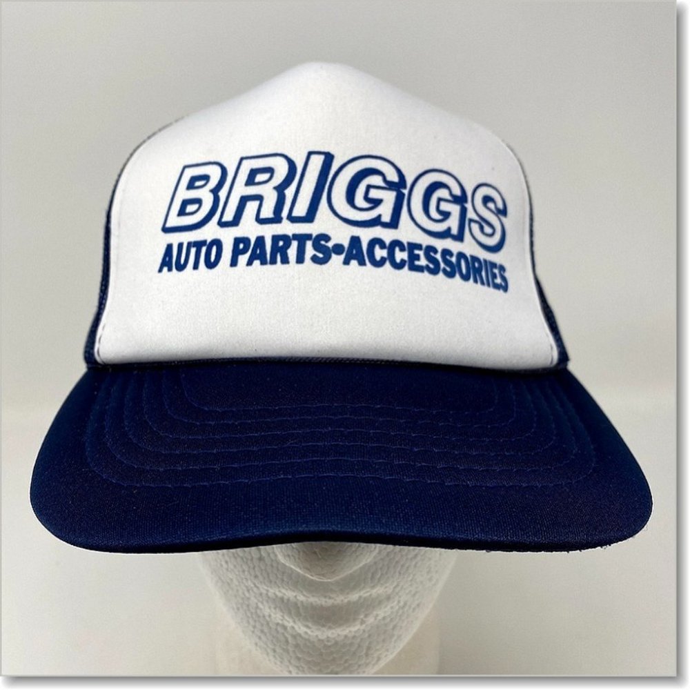 VTG Briggs Auto Parts Trucker Snapback Hat Blue‎ White Car Vehicle Automobile
